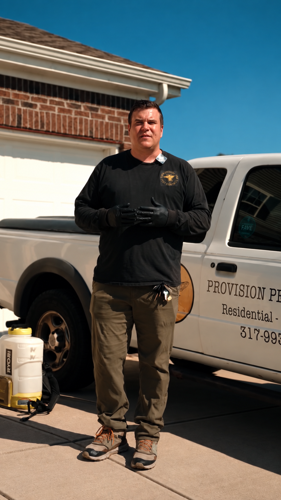 Zack of Provision Pest Control standing beside his service truck